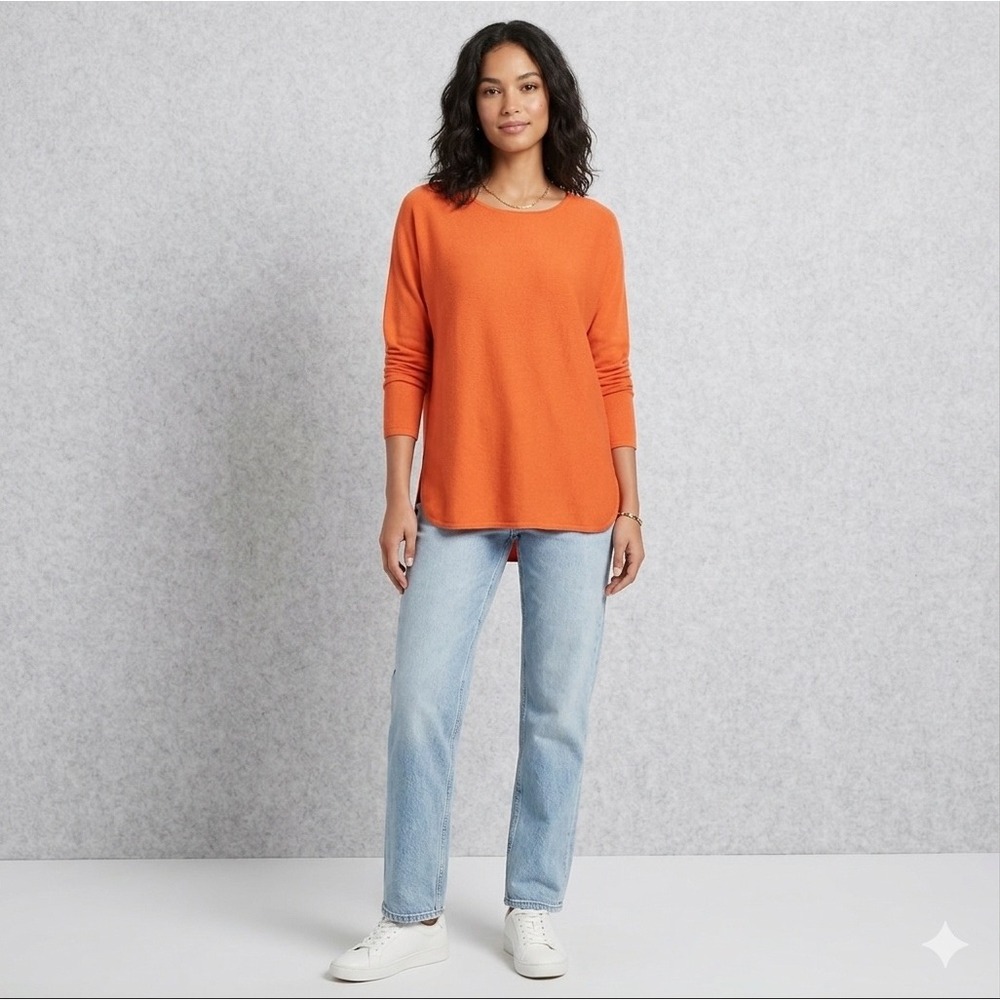 Michael Kors Womens Size Medium Orange Knit Tunic Sweater Side Slit Scoop Neck